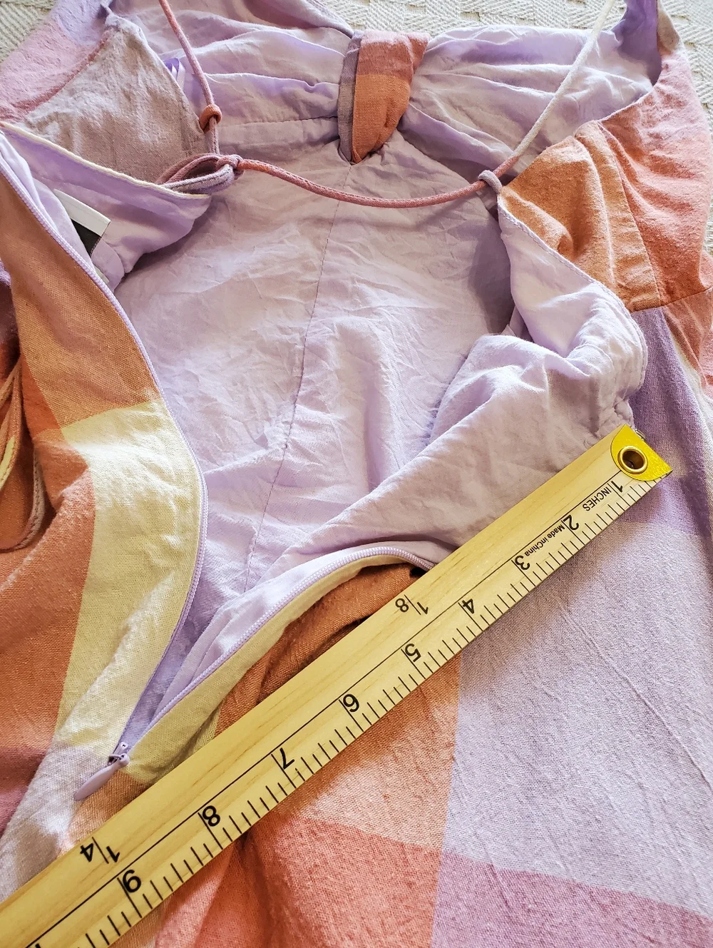 Dress Forum LA Ally Plaid Maxi Dress Lavender Coral Tie-back Front Slit Lined - Picture 10 of 16